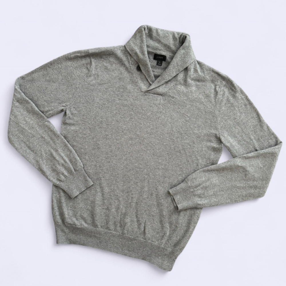 j crew grey shawl collar sweater cotton cashmere mens s